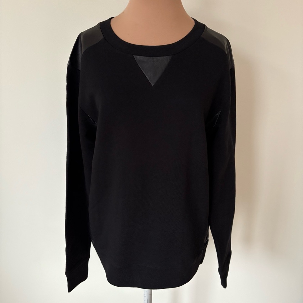 MM6 Maison Martin Margiela Black Leather Panel Cotton Sweatshirt EUC Size Medium